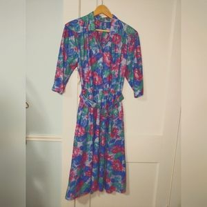 Vintage Floral Casual Belted Dress